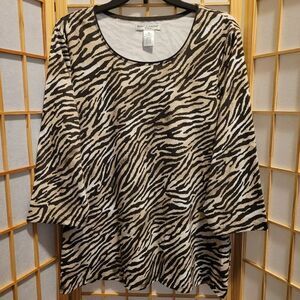 Rebecca Malone Womens Brown Tiger Print Blouse Sz 1X